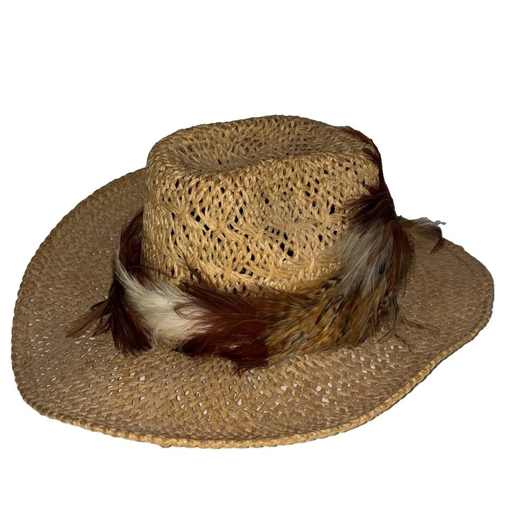 Vintage Bailey U-Rollit Cowboy Hat Men's 7 1/2 Straw Feathers Western *uneven